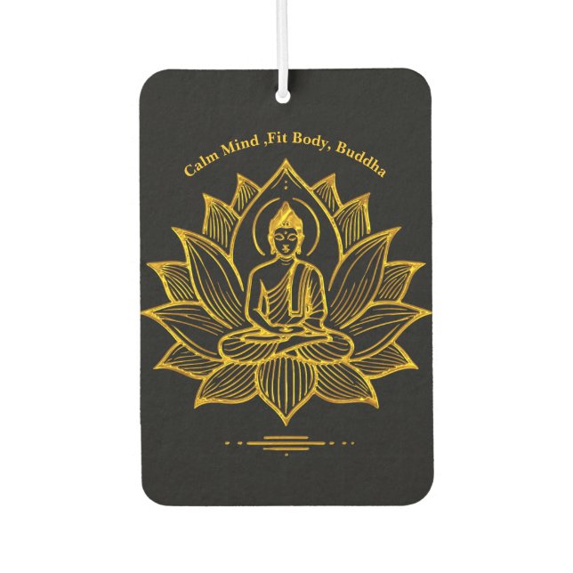 Golden Buddha Amidst Blooming Lotus Flowers Car Air Freshener (Front)