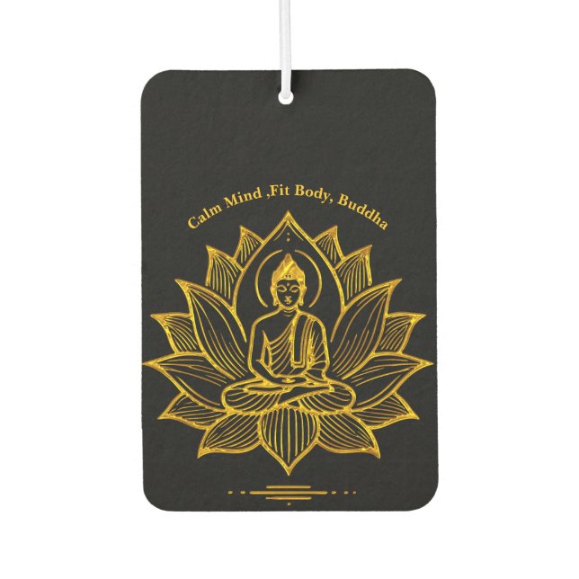 Golden Buddha Amidst Blooming Lotus Flowers Car Air Freshener (Front)