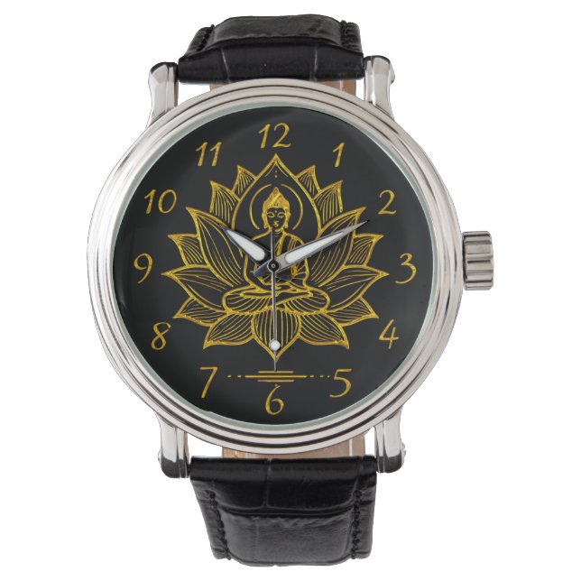 Golden Buddha Amidst Blooming Lotus Flowers Watch (Front)