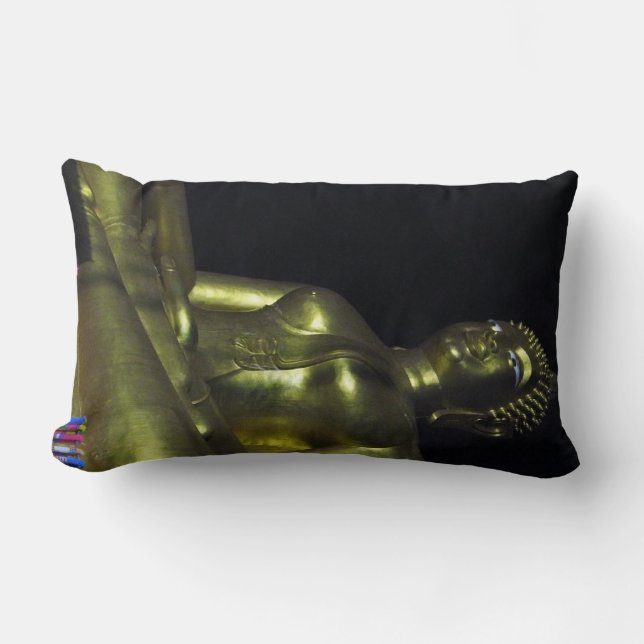 Golden Buddha at Night Lumbar Cushion (Front)