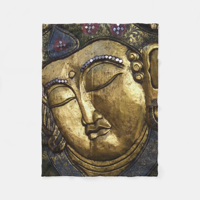 Golden Buddha Blessing Meditation Fleece Blanket (Front)