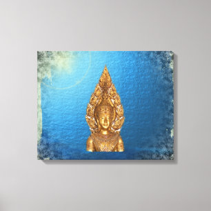 golden buddha in blue canvas print