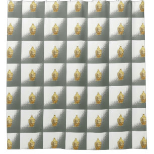 golden buddha in silver shower curtain