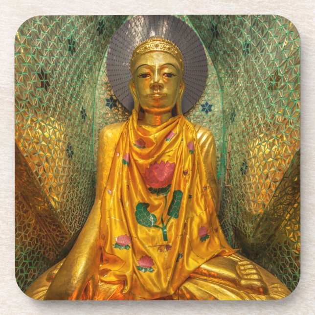 Golden Buddha In Temple Coaster (Front)