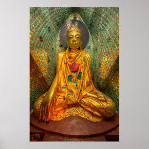 Golden Buddha In Temple Poster
