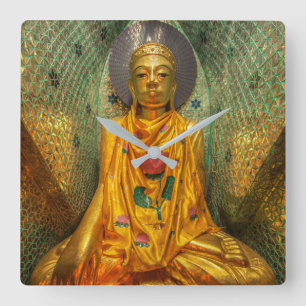 Golden Buddha In Temple Square Wall Clock