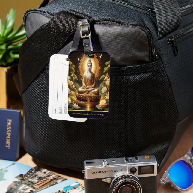 Golden Buddha in tranquil nature  Luggage Tag (Front & Back)