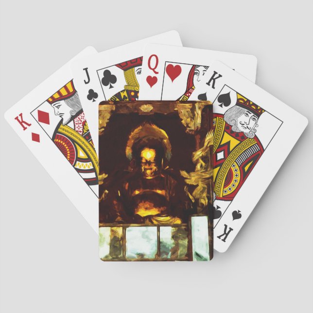 Golden Buddha Kyoto Japan Abstract Impressionism Playing Cards (Back)