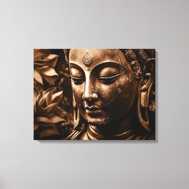 Golden Buddha Lotus Flower Stretched Canvas Print (Front)