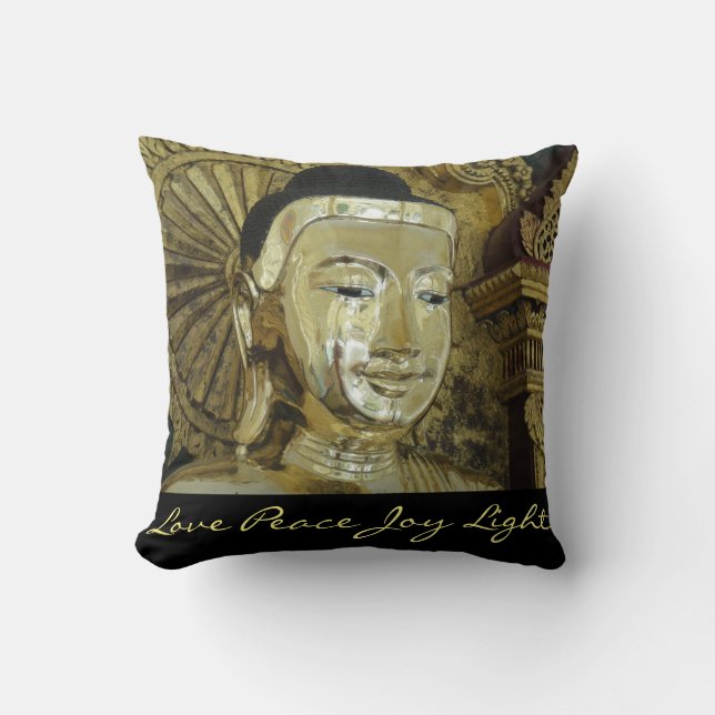 Golden Buddha Love Peace Joy Light Inspirational Cushion (Front)