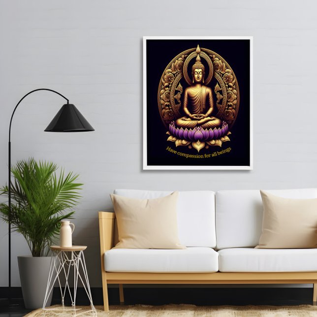 Golden Buddha meditating in lotus.  Poster (Creator Uploaded)