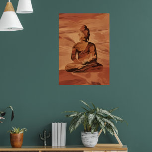 Golden Buddha Meditation Art Poster Spiritual Ze