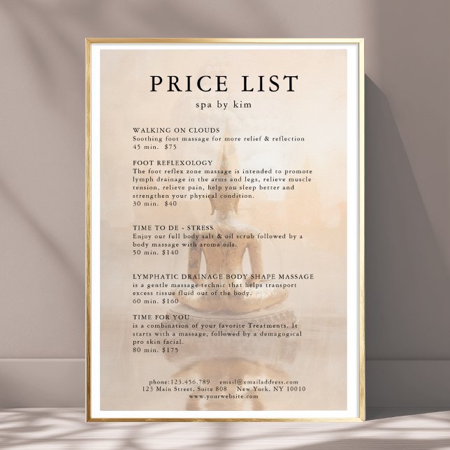 Golden Buddha Salon Price List Poster (Custom Golden Buddha Salon Price List Poster - Print & Instant Download)
