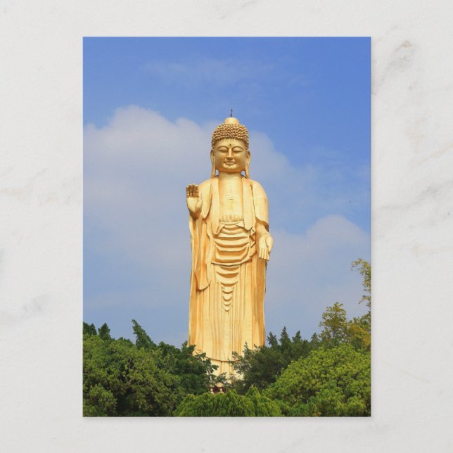 Golden Buddha Statue, Hand Raised, Trees Postcard (Front)