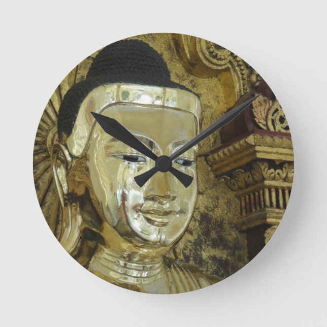 Golden Buddha Statue Inspirational Love Round Clock (Front)