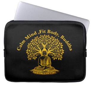 Golden Buddha Under a Tree in Peaceful Meditation Laptop Sleeve