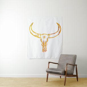 Golden bull Skull,  Mandala Wall Tapestry