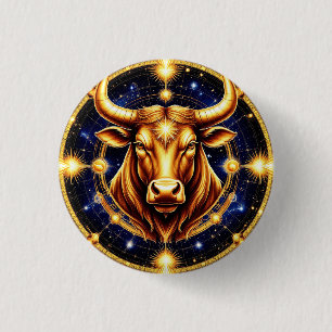 Golden Bull With Cosmic Zodiac Symbol 3 Cm Round Badge