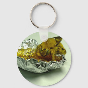 Golden Bumble Bee Eating Honey Key Ring