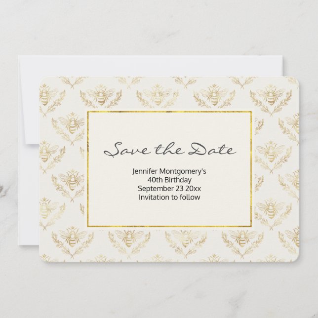 Golden Bumble Bee Pattern Save The Date (Front)