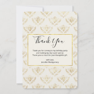 Golden Bumble Bee Pattern Thank You Card
