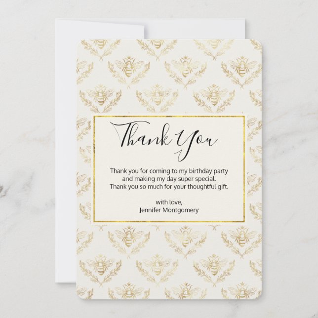 Golden Bumble Bee Pattern Thank You Card (Front)