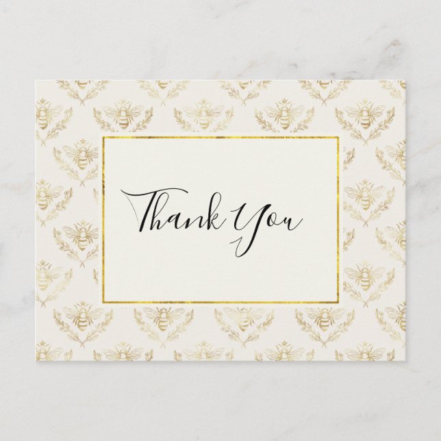 Golden Bumble Bee Pattern Thank You Postcard (Front)