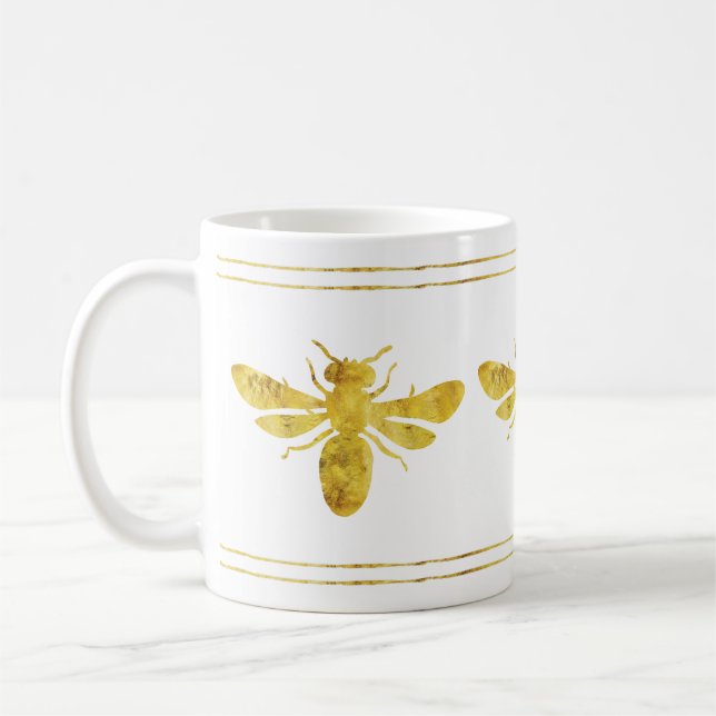 Golden Bumble Bee White Coffee Mug (Left)