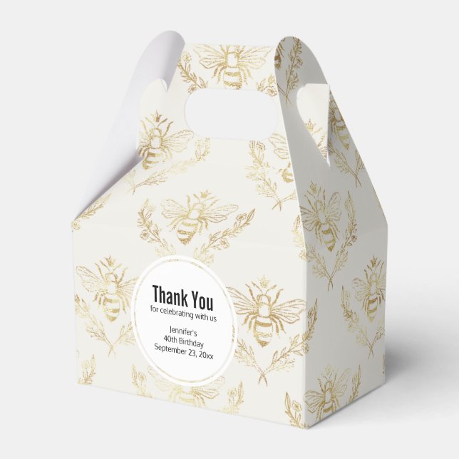 Golden Bumble Bee with a Crown Pattern Favour Box (Front Side)