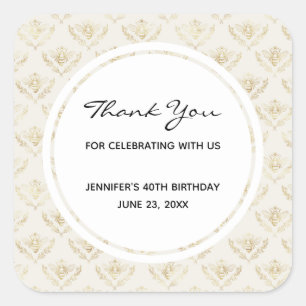 Golden Bumble Bee with a Crown Pattern Favour Square Sticker