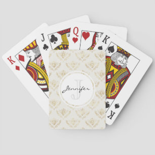 Golden Bumble Bee with a Crown Pattern Monogram Playing Cards