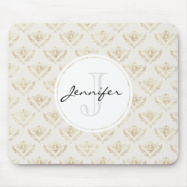 Golden Bumble Bee with a Crown Pattern Mouse Mat (Front)