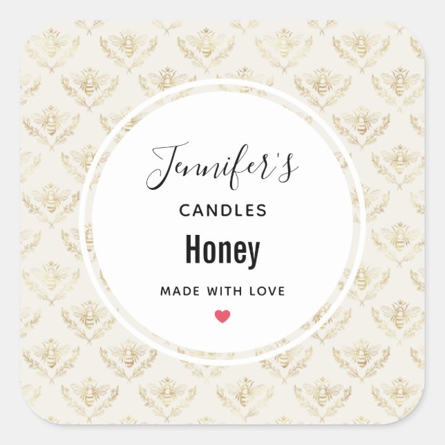 Golden Bumble Bee with a Crown Pattern  Square Sticker (Front)