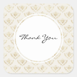 Golden Bumble Bee with a Crown Pattern Thank You Square Sticker