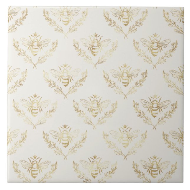 Golden Bumble Bee with a Crown Pattern Tile (Front)
