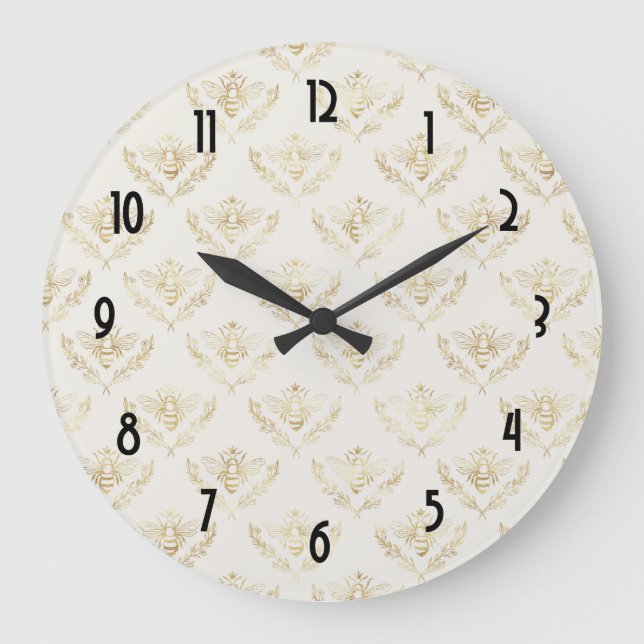 Golden Bumble Bee with Crown Pattern Large Clock (Front)