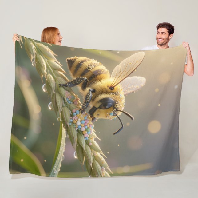 Golden Bumblebee in Bloom Dance.7 Fleece Blanket (In Situ)