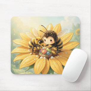 Golden Bumblebee in Floral Dance1 Mouse Mat