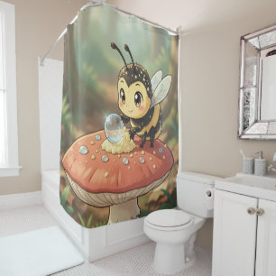 Golden Bumblebee in Floral Dance Shower Curtain