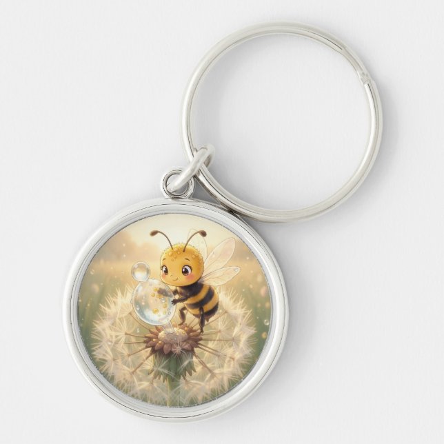 Golden Bumblebee in Flower Dance.9 Key Ring (Front)