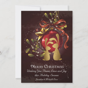 Golden Bunnies and Mistletoe Merry Christmas Flat Holiday Card