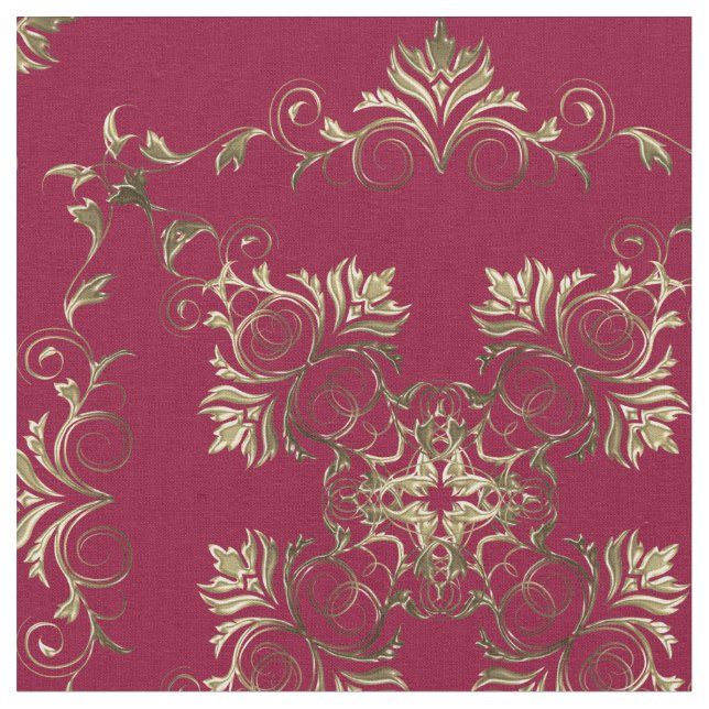 Golden Burgundy Baroque. Fabric (Close Up)