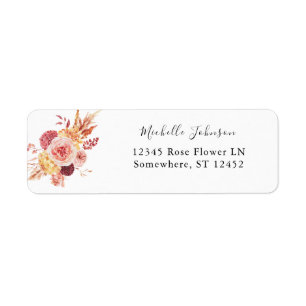 Golden Burgundy Blush Pink Floral Return Address