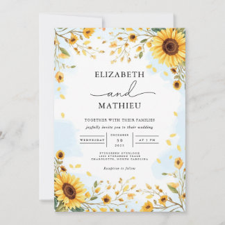 Golden Burst Botanical Romance Wedding Invitation