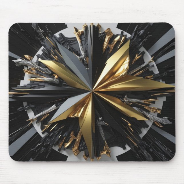 "Golden Burst: Futuristic Star Mouse Mat (Front)