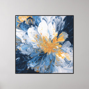 Golden Burst with Blue Petals – Abstract Wall Art