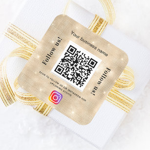 Golden business name qr code instagram square sticker