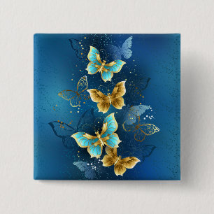 Golden butterflies 15 cm square badge