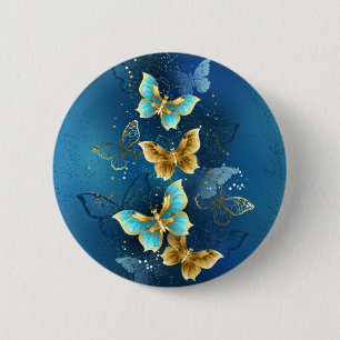 Golden butterflies 6 cm round badge