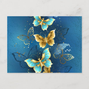 Golden butterflies announcement postcard